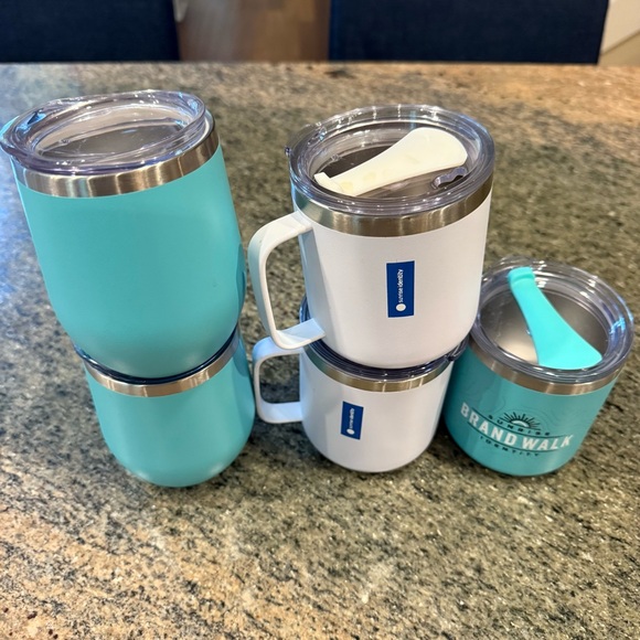 5-pc Corporate Branded Stainless Steel Mugs Tumblers Wine Coffee Tea Roadies - Picture 2 of 3